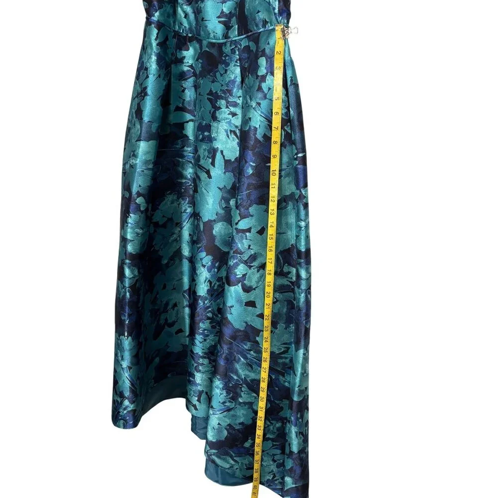 Tahari Arthur S. Levine Floral Sleeveless Maxi Dress Size 12 Blue/Teal Satin - Picture 7 of 11